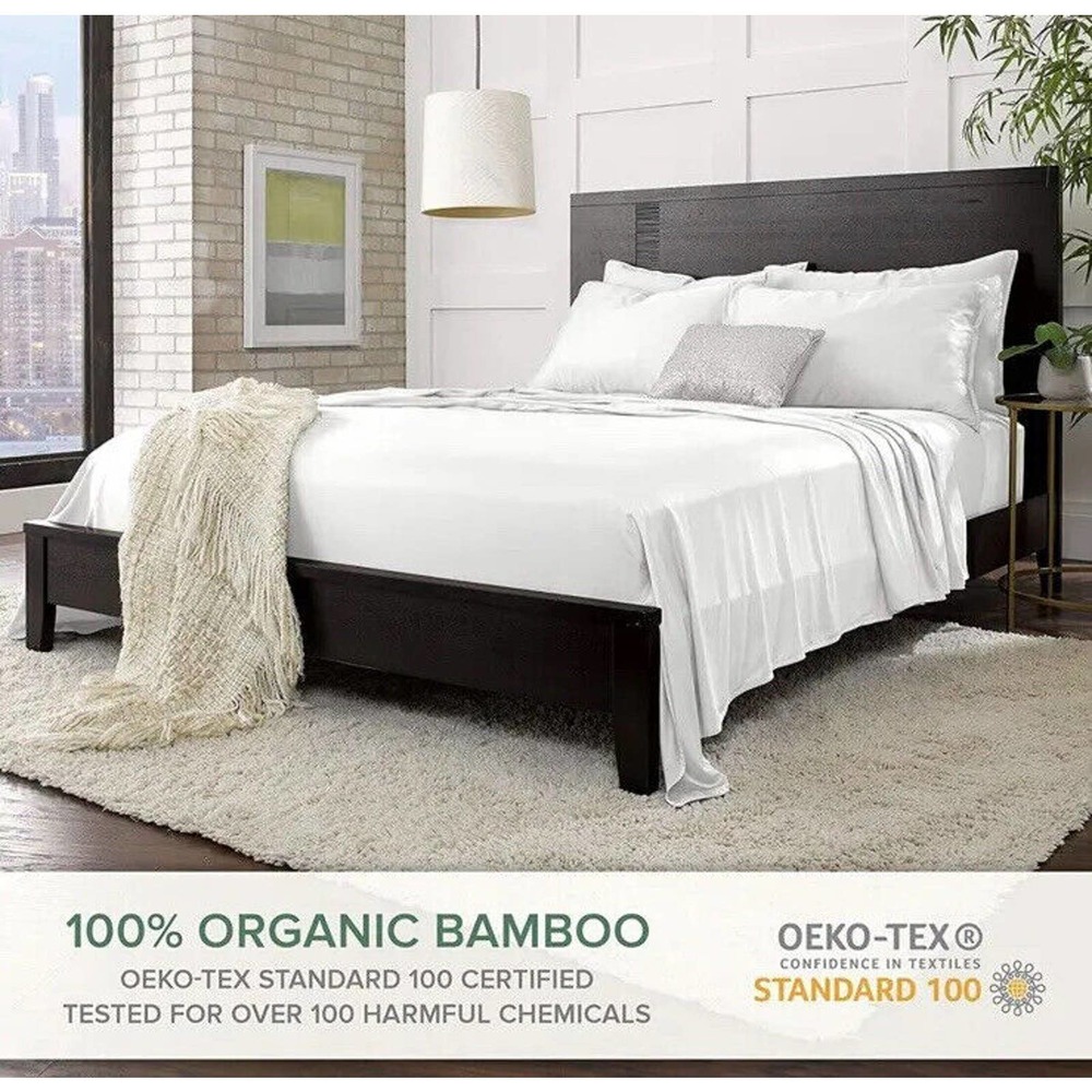 Shilucheng 4-pc 100% Pure Bamboo Full Size Bed Sheet Set White